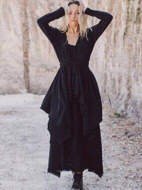 Aya Sacred Wear Black Organic Raw Cotton Wrap Cardigan Mantel Robe